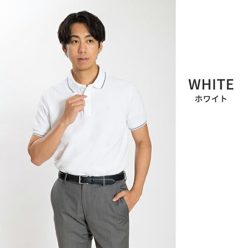 【日本製】 ポロシャツ メンズ 半袖 鹿の子 カノコ 綿100% リブ襟 ヘリンボーン 無地 ブラック(SPKB24-083-bk)