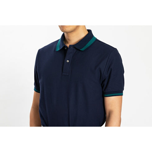 【日本製】 ポロシャツ メンズ 半袖 鹿の子 カノコ 綿100% リブ襟 バーズアイ 無地 ネイビー(SPKB24-084-na)