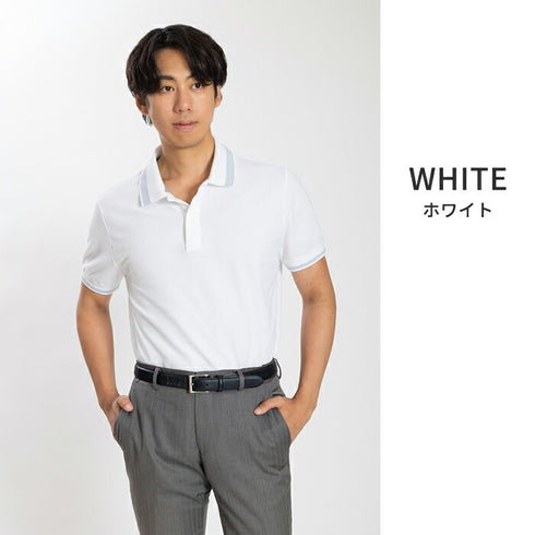 【日本製】 ポロシャツ メンズ 半袖 鹿の子 カノコ 綿100% リブ襟 バーズアイ 無地 ネイビー(SPKB24-084-na)