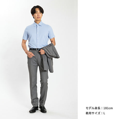 【日本製】 ワイシャツ メンズ 半袖 ビジネスカジュアル イージーケア ノーアイロン 無地 ワイドカラー ハニカムメッシュ ピンク(SHKN24-067-pi)