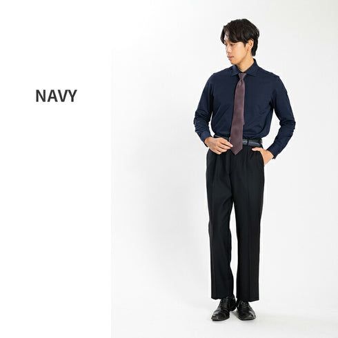 【日本製】 ワイシャツ メンズ ビジネス 長袖 鹿の子 吸水速乾 ストレッチ ノーアイロン 無地 ワイドカラー ホワイト(SNKN24-082-wh)