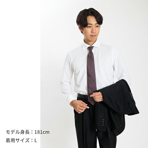 【日本製】 ワイシャツ メンズ ビジネス 長袖 鹿の子 吸水速乾 ストレッチ ノーアイロン 無地 ワイドカラー ホワイト(SNKN24-082-wh)