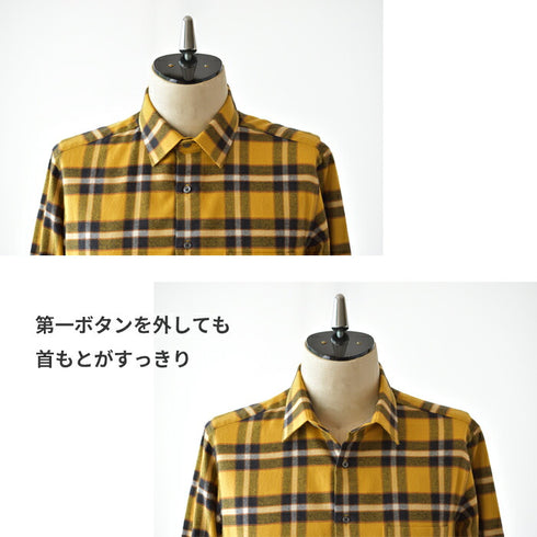 【日本製】チェックシャツ メンズ 長袖 綿100% オーガニックコットン レギュラーカラー イエロー(SNFB24-077-ye)