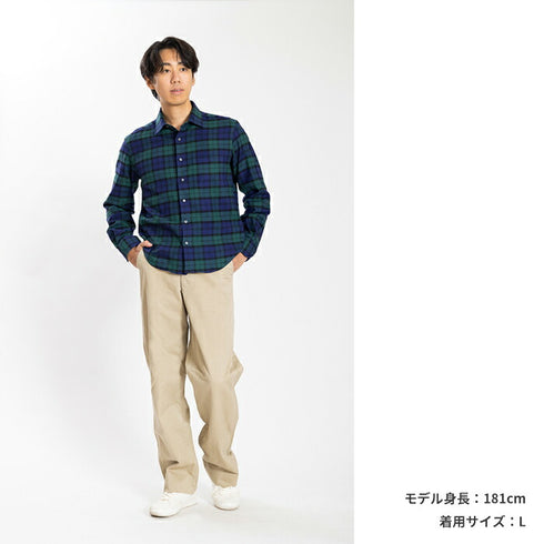 【日本製】チェックシャツ メンズ 長袖 綿100% オーガニックコットン レギュラーカラー ネイビー(SNFB24-077-na)