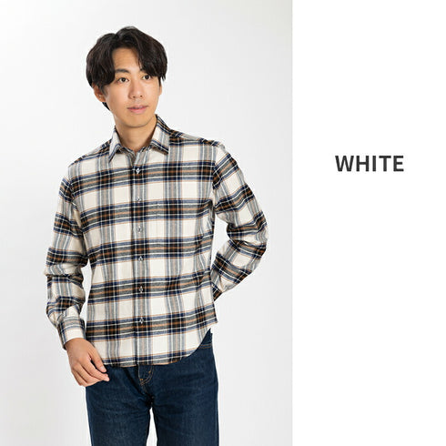 【日本製】チェックシャツ メンズ 長袖 綿100% オーガニックコットン レギュラーカラー ホワイト(SNFB24-077-wh)