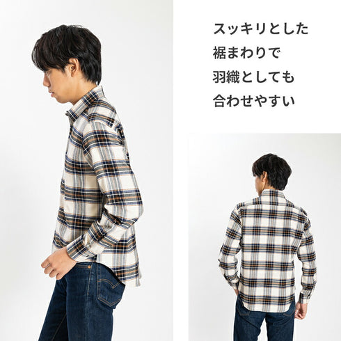 【日本製】チェックシャツ メンズ 長袖 綿100% オーガニックコットン レギュラーカラー ネイビー(SNFB24-077-na)