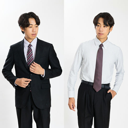 【日本製】ワイシャツ メンズ 長袖 ビジネス カジュアル イージーケア ノーアイロン ストライプ ボタンダウン パープル(SNKN24-080-pu)