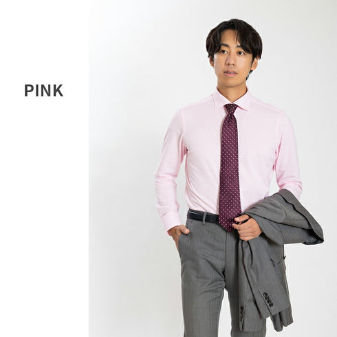 【日本製】ワイシャツ メンズ 長袖 ビジネス 吸水速乾 イージーケア 無地 ワイドカラー ハニカムメッシュ ネイビー(SNKN24-068-na)