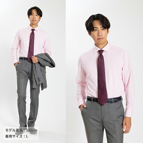 【日本製】ワイシャツ メンズ 長袖 ビジネス 吸水速乾 イージーケア 無地 ワイドカラー ハニカムメッシュ ホワイト(SNKN24-068-wh)