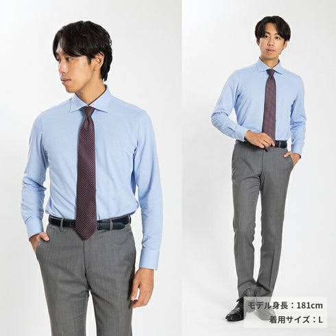 【日本製】ワイシャツ メンズ 長袖 ビジネス 吸水速乾 イージーケア 無地 ワイドカラー ハニカムメッシュ ピンク(SNKN24-068-pi)