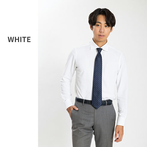 【日本製】ワイシャツ メンズ 長袖 ビジネス 吸水速乾 イージーケア 無地 ワイドカラー ハニカムメッシュ ネイビー(SNKN24-068-na)