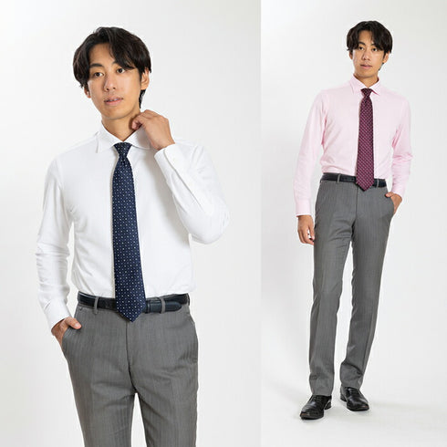 【日本製】ワイシャツ メンズ 長袖 ビジネス 吸水速乾 イージーケア 無地 ワイドカラー ハニカムメッシュ ネイビー(SNKN24-068-na)