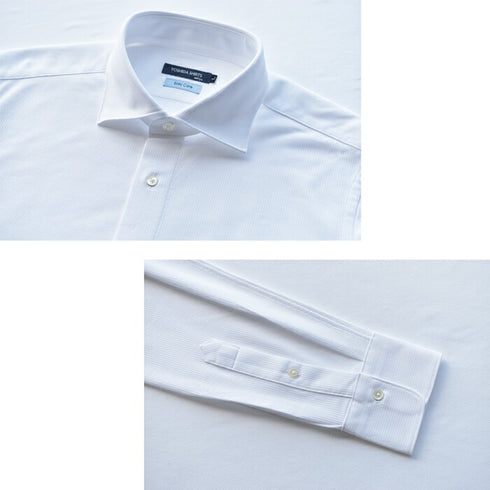 【日本製】ワイシャツ メンズ 長袖 ビジネス 吸水速乾 イージーケア 無地 ワイドカラー ハニカムメッシュ サックス(SNKN24-068-sa)