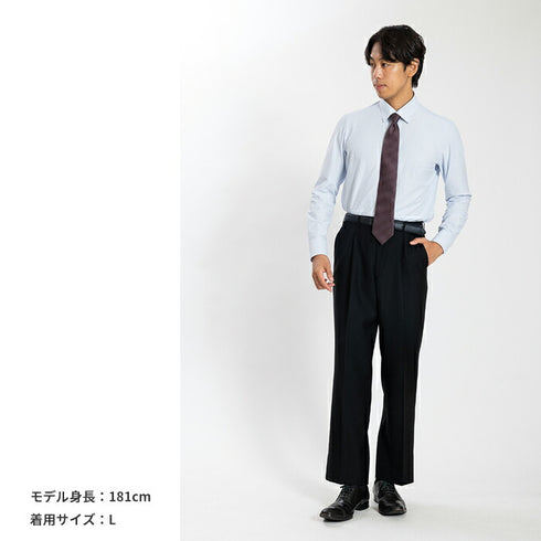 【日本製】ワイシャツ メンズ 長袖 ビジネス カジュアル イージーケア ノーアイロン セミワイドカラー 細ストライプ パープル(SNKN24-079-pu)