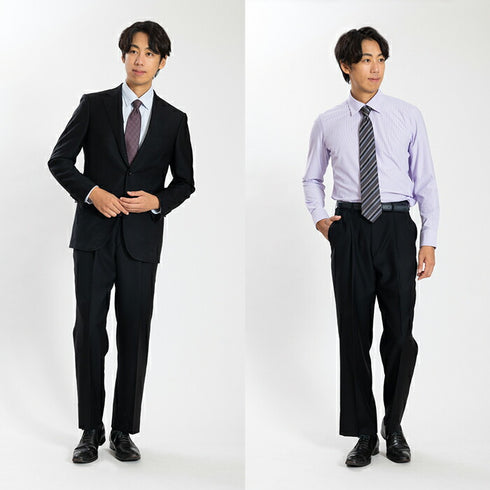 【日本製】ワイシャツ メンズ 長袖 ビジネス カジュアル イージーケア ノーアイロン セミワイドカラー 細ストライプ パープル(SNKN24-079-pu)