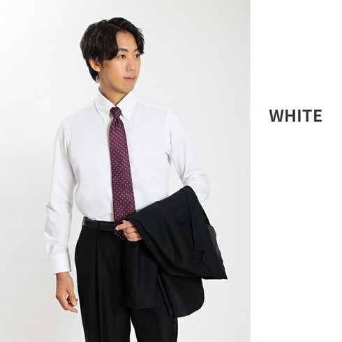 【日本製】ワイシャツ メンズ ビジネス 長袖 イージーケア ノーアイロン 無地 ボタンダウン イージーフォーマルシャツ サックス(SNKN24-081-sa)