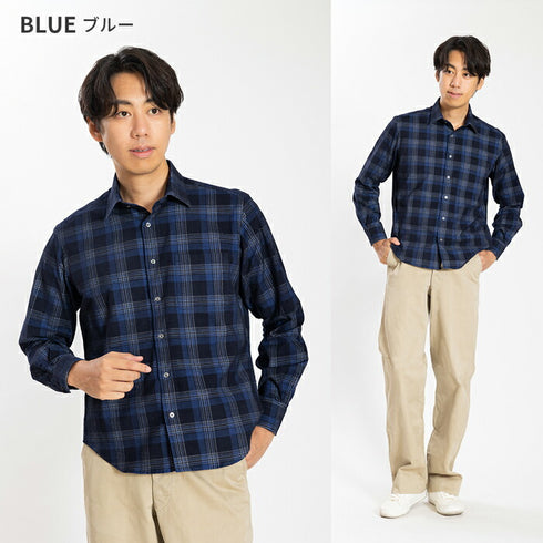 【日本製】チェックシャツ メンズ 長袖 暖かい コーデュロイ レギュラーカラー レッド(SNFB24-076-re)