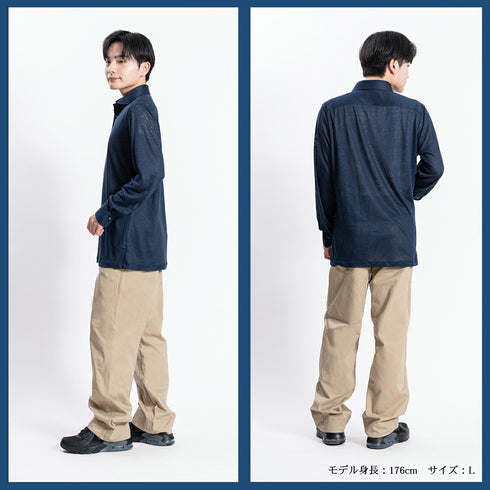 【日本製】 ポロシャツ メンズ 長袖 プレミアム リネン100% 無地 ブルー ブルーグリーン(SPKJ23-024-bl )