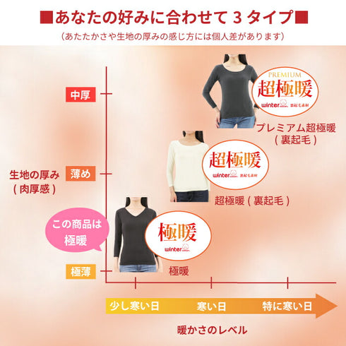 【日本製】 極暖 インナー レディース 長袖 クルーネック 暖かい 保温 ストレッチ 無地 オフホワイト(23FW-0008w-owh)