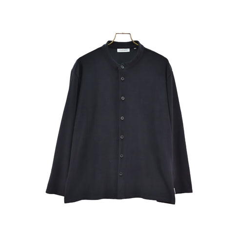 【日本製】 シャツ メンズ 長袖 暖かい 表起毛 無地 バンドカラー ブラック(FL22FW-009M-bk)