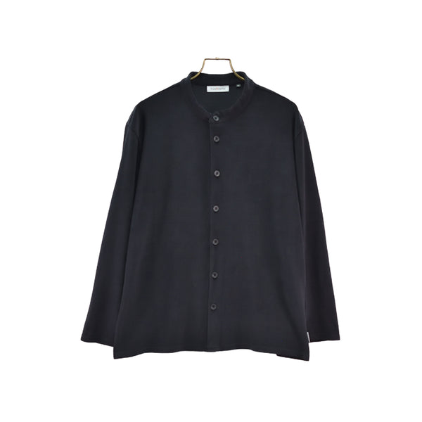 【日本製】 シャツ メンズ 長袖 暖かい 表起毛 無地 バンドカラー ブラック(FL22FW-009M-bk)