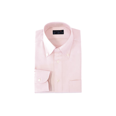 【日本製】オックスフォードシャツ メンズ 長袖 ビジネス カジュアル ワイシャツ 無地 ボタンダウン ピンク(LFS22-002-pi)