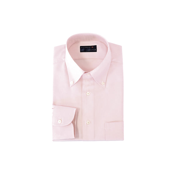 【日本製】オックスフォードシャツ メンズ 長袖 ビジネス カジュアル ワイシャツ 無地 ボタンダウン ピンク(LFS22-002-pi)