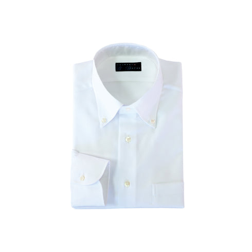【日本製】オックスフォードシャツ メンズ 長袖 ビジネス カジュアル ワイシャツ 無地 ボタンダウン ホワイト(LFS22-002-wh)