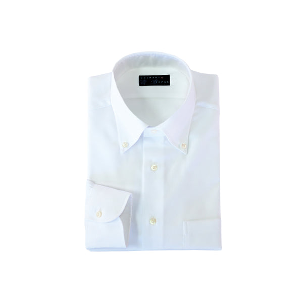 【日本製】オックスフォードシャツ メンズ 長袖 ビジネス カジュアル ワイシャツ 無地 ボタンダウン ホワイト(LFS22-002-wh)
