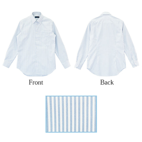 【日本製】オックスフォードシャツ メンズ 長袖 ビジネス カジュアル ワイシャツ ストライプ ボタンダウン ブルー(LFS22-003-bl)