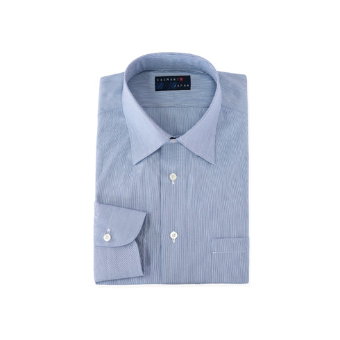 【日本製】 ワイシャツ メンズ ビジネス 長袖 ドレスシャツ レギュラーカラー ミジンストライプ ブルー(LFS22-004-bl)