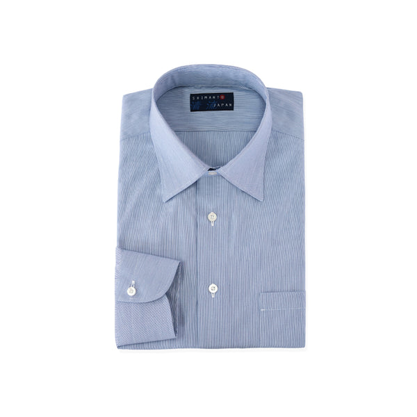 【日本製】 ワイシャツ メンズ ビジネス 長袖 ドレスシャツ レギュラーカラー ミジンストライプ ブルー(LFS22-004-bl)
