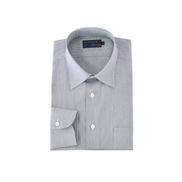 【日本製】 ワイシャツ メンズ ビジネス 長袖 ドレスシャツ レギュラーカラー ミジンストライプ ネイビー(LFS22-004-na)