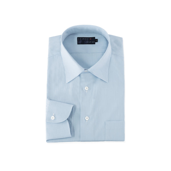 【日本製】 ワイシャツ メンズ ビジネス 長袖 ドレスシャツ レギュラーカラー ミジンストライプ サックス(LFS22-004-sa)