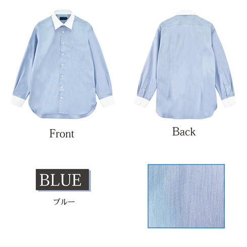 【日本製】 クレリックシャツ メンズ ビジネス 長袖 ワイシャツ ミジンストライプ ブルー(LFS22-005-bl)