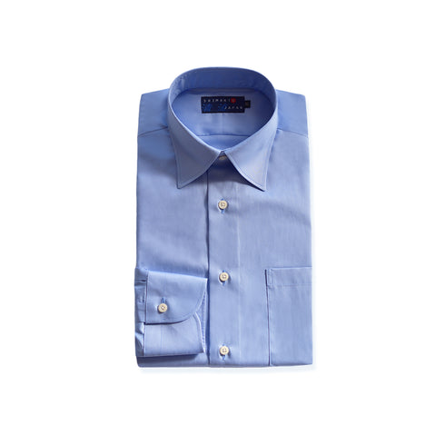 【日本製】 ワイシャツ メンズ ビジネス 長袖 ドレスシャツ 無地 レギュラーカラー コットンツイル 綿100% サックス(LFS22-006-sa)