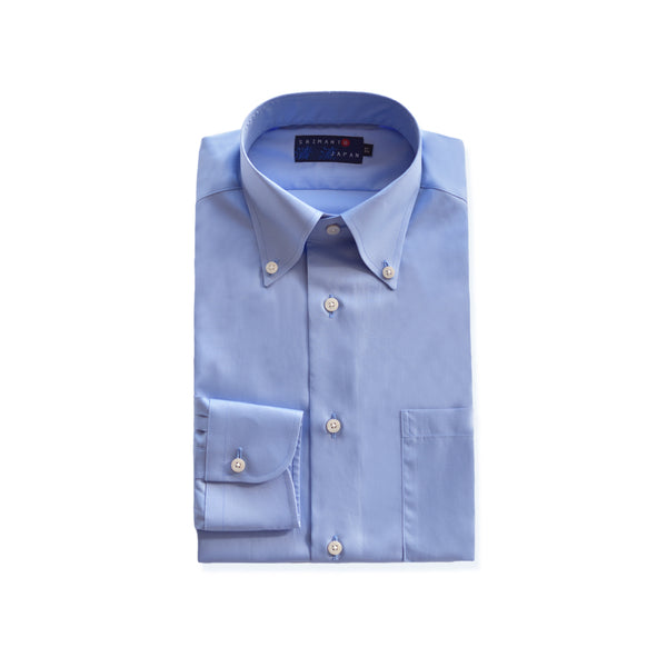 【日本製】 ワイシャツ メンズ ビジネス 長袖 ドレスシャツ 無地 ボタンダウン コットンツイル 綿100% サックス(LFS22-007-sa)