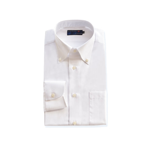 【日本製】 ワイシャツ メンズ ビジネス 長袖 ドレスシャツ 無地 ボタンダウン コットンツイル 綿100% ホワイト(LFS22-007-wh)