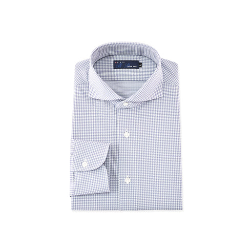 【日本製】ワイシャツ メンズ 長袖 ビジネス チェックシャツ イージーケア ノーアイロン ワイドカラー ブルーチェック(LKS22-001-blc)