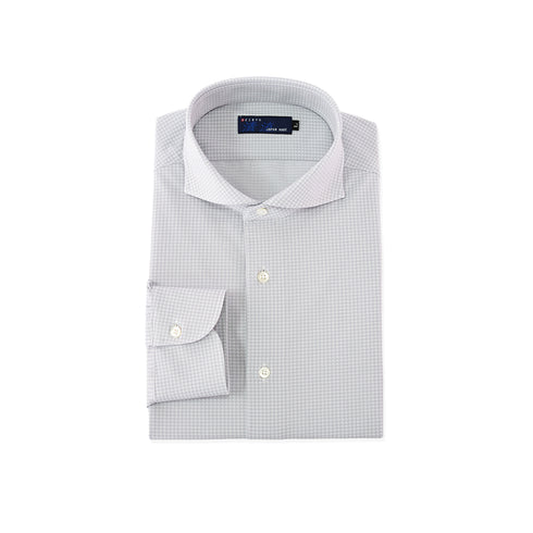 【日本製】ワイシャツ メンズ 長袖 ビジネス チェックシャツ イージーケア ノーアイロン ワイドカラー グレーチェック(LKS22-001-grc)