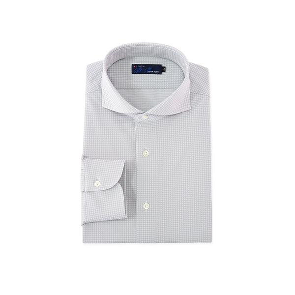 【日本製】ワイシャツ メンズ 長袖 ビジネス チェックシャツ イージーケア ノーアイロン ワイドカラー グレーチェック(LKS22-001-grc)