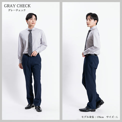 【日本製】ワイシャツ メンズ 長袖 ビジネス チェックシャツ イージーケア ノーアイロン ワイドカラー ブルーチェック(LKS22-001-blc)