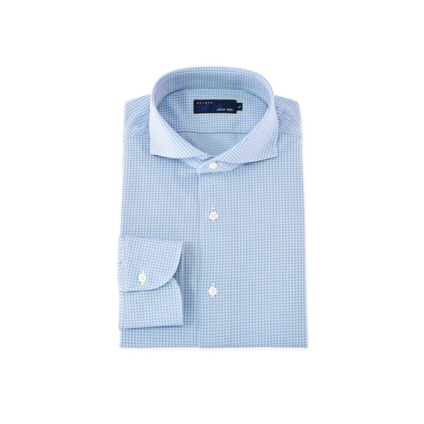 【日本製】ワイシャツ メンズ 長袖 ビジネス チェックシャツ イージーケア ノーアイロン ワイドカラー サックスチェック(LKS22-001-sac)