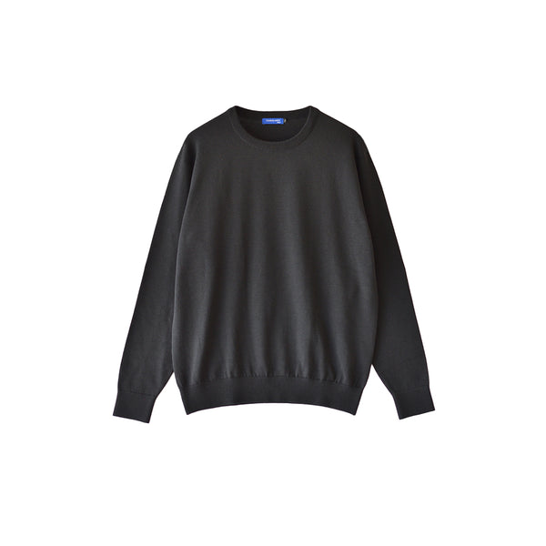 【日本製】 セーター メンズ ビジネス クルーネック 無地 軽い 重ね着 ブラック(MISO-001-bk)