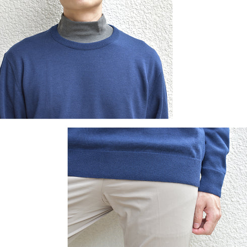【日本製】 セーター メンズ ビジネス クルーネック 無地 軽い 重ね着 ブラック(MISO-001-bk)