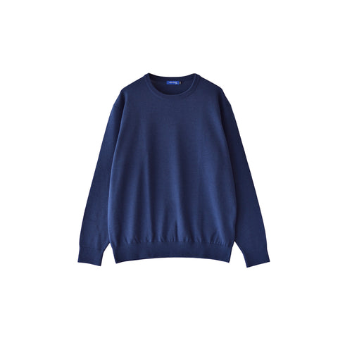 【日本製】 セーター メンズ ビジネス クルーネック 無地 軽い 重ね着 ネイビー(MISO-001-na)