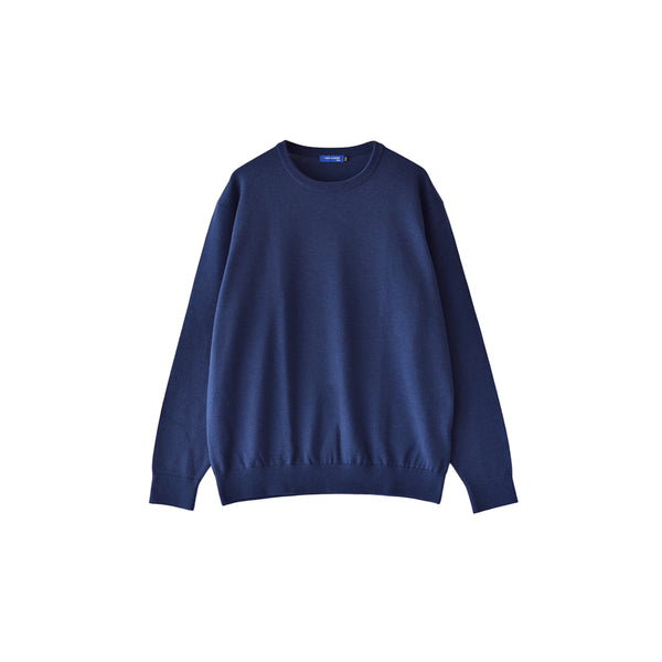 【日本製】 セーター メンズ ビジネス クルーネック 無地 軽い 重ね着 ネイビー(MISO-001-na)