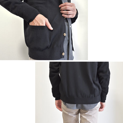 【日本製】 カーディガン メンズ ビジネス Vネック 無地 軽い 暖かい 重ね着 ネイビー(MISO-002-na)