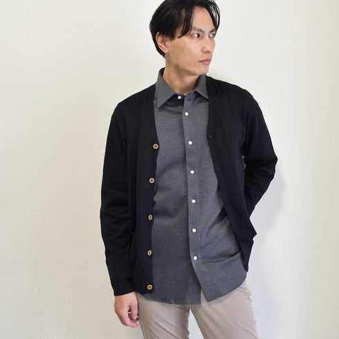 【日本製】 カーディガン メンズ ビジネス Vネック 無地 軽い 暖かい 重ね着 ネイビー(MISO-002-na)