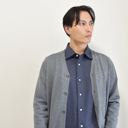 【日本製】 カーディガン メンズ ビジネス Vネック 無地 軽い 暖かい 重ね着 ネイビー(MISO-002-na)